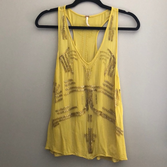 Free People Beaded Boho V Neck Racerback Tank Top - Picture 2 of 5